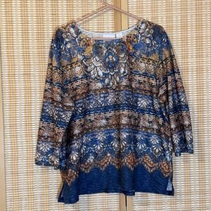 Alfred Dunner Womens XL Top Multicolor 3/4 Sleeve Lagenlook Artsy Boho Textured